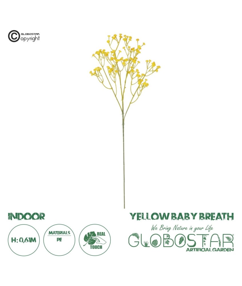 GloboStar® Artificial Garden YELLOW BRANCH BABY BREATH 21370 Τεχνητό Διακοσμητικό Κλαδί Κίτρινης Γυψοφίλης Y61cm